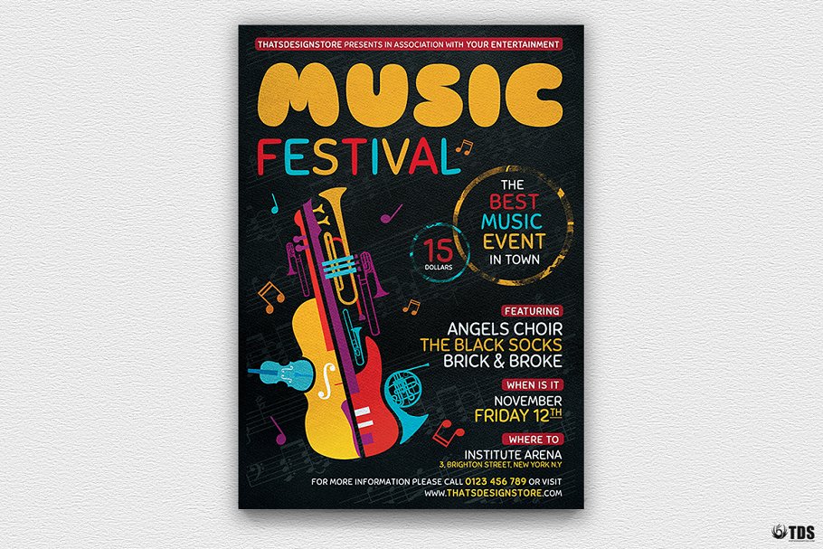 独立音乐节活动传单海报PSD模板v10 Music Festival Flyer PSD V10插图(1)