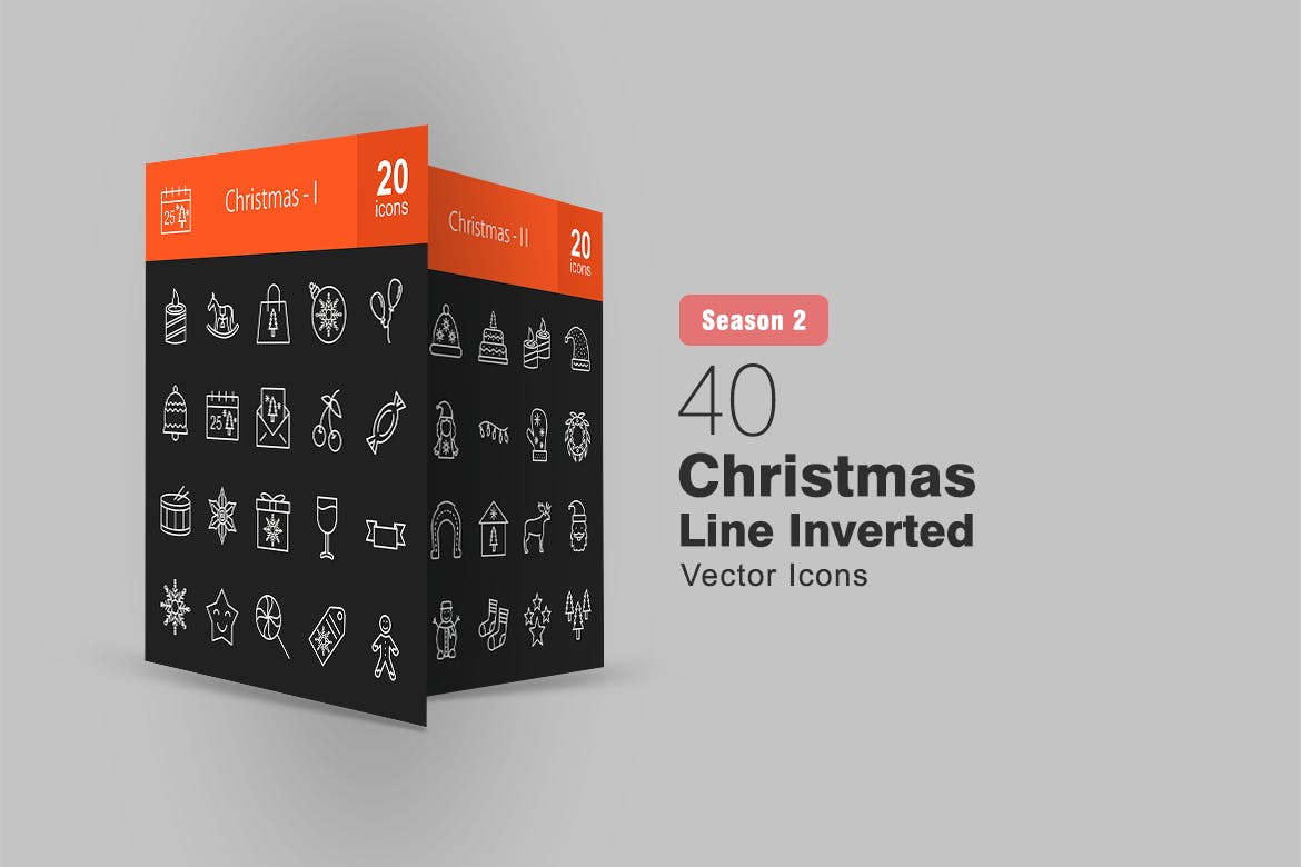 40枚圣诞节主题反转色矢量线性图标 40 Christmas Line Inverted Icons插图