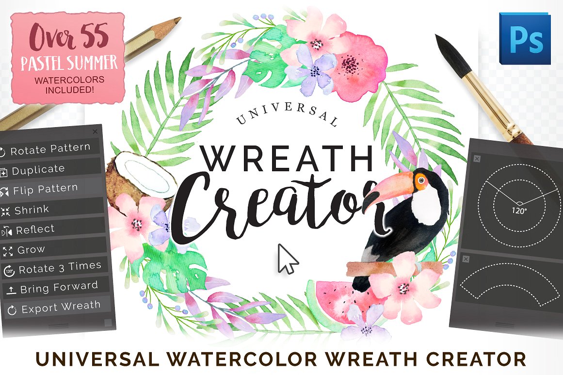 漂亮快捷花卉花环设计AI动作工具包 Universal Wreath Creator Pro插图