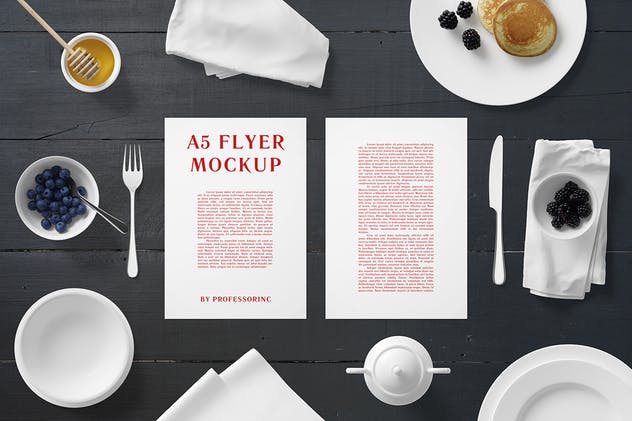 A5品牌传单印刷品样机模板 A5 Portrait Flyer Mockup – Breakfast Set插图(6)