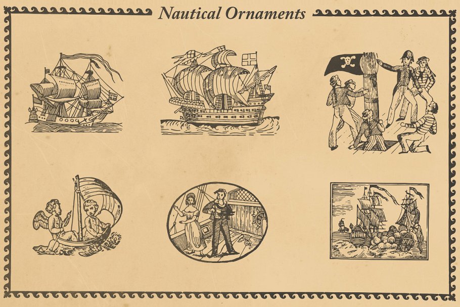 航海装饰元素插画素材 Nautical Ornaments Set插图(2)