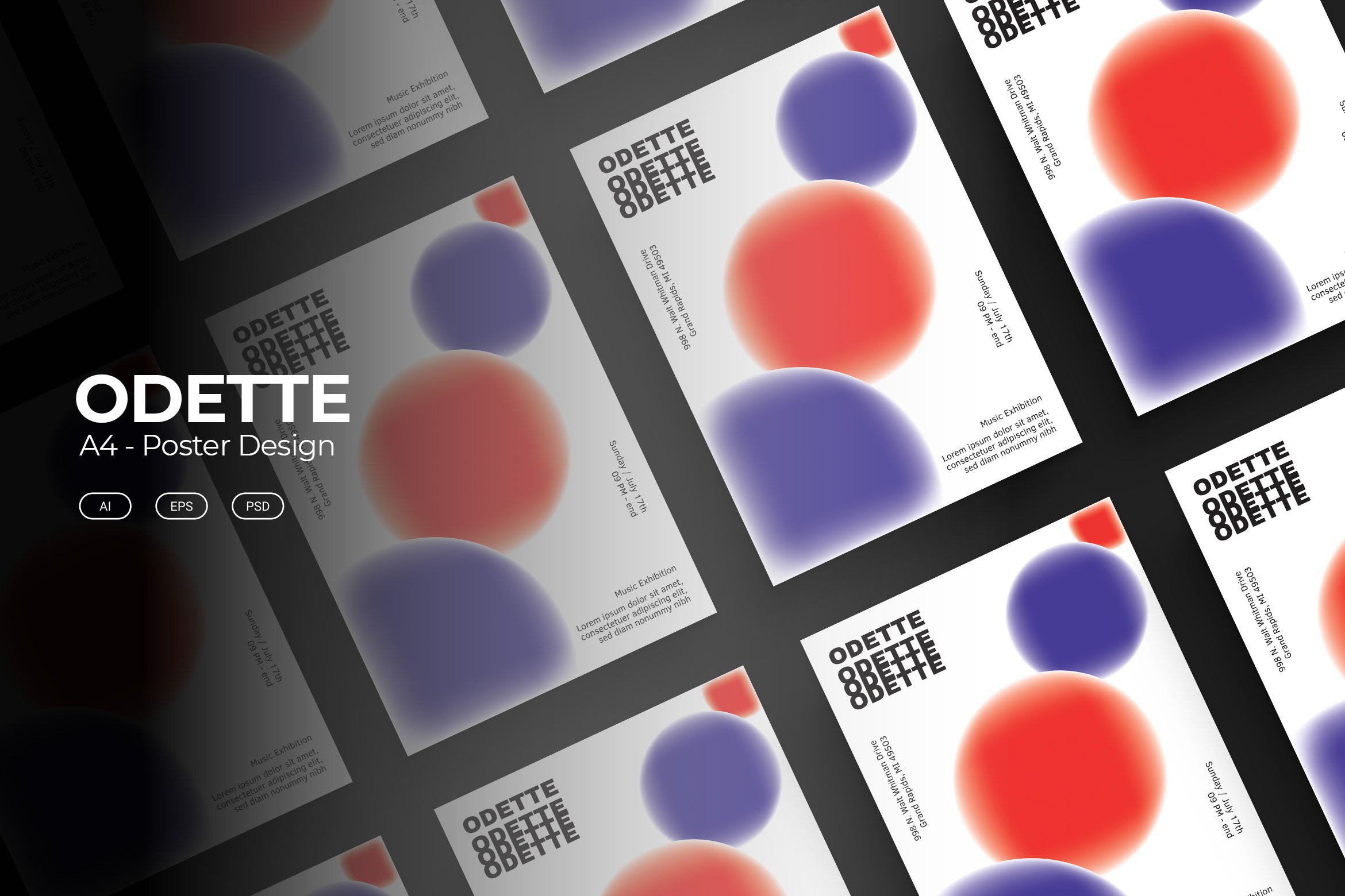多彩球体抽象海报设计模板 ODETTE Poster Design插图