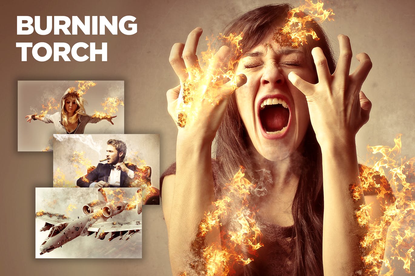 熊熊火焰照片人物燃烧特效效果PS动作 Burning Torch CS4+ Photoshop Action插图