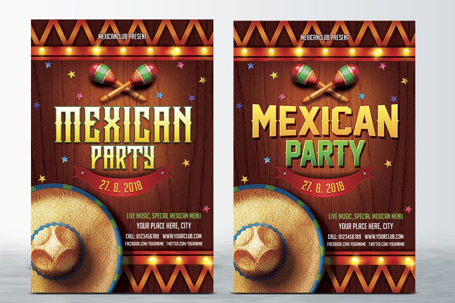 墨西哥聚会活动海报设计模板 Mexican Party Flyer插图(1)