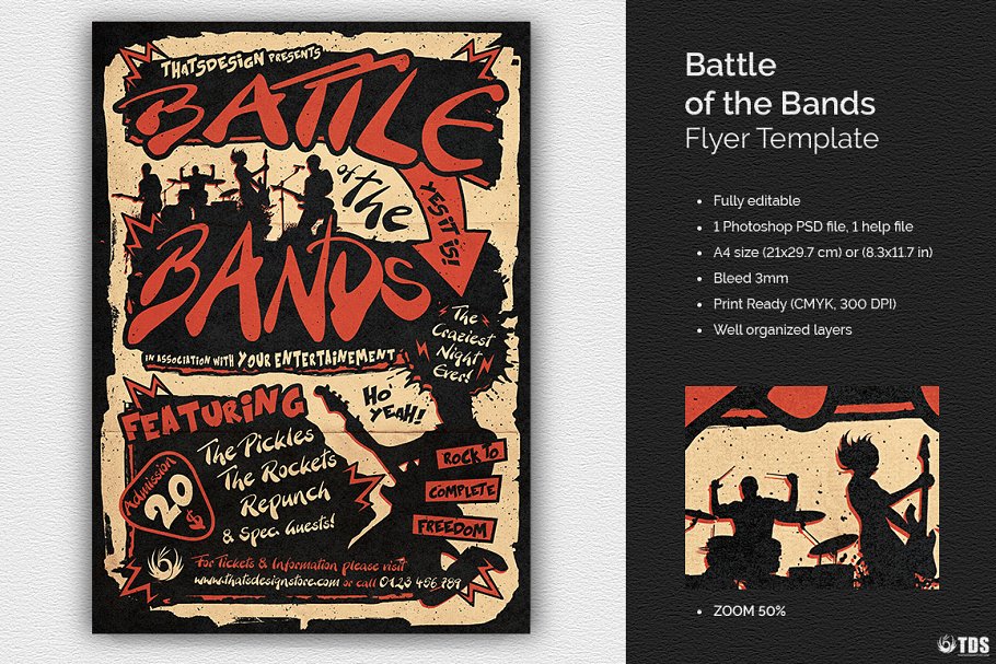 摇滚乐队音乐表演宣传传单PSD模板 Battle of the Bands Flyer PSD插图
