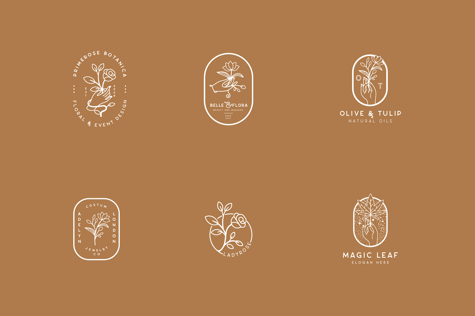 优雅花卉植物手绘Logo设计模板v1 Elegant Floral Botanical Hand Logos Vol.1插图(2)