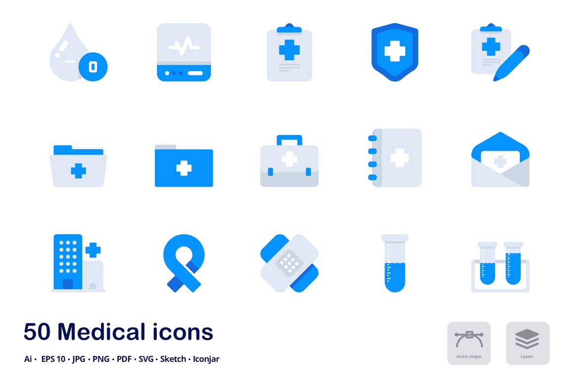 医疗保健主题双色调扁平化矢量图标 Medical and Healthcare Accent Duo Tone Icons插图(1)