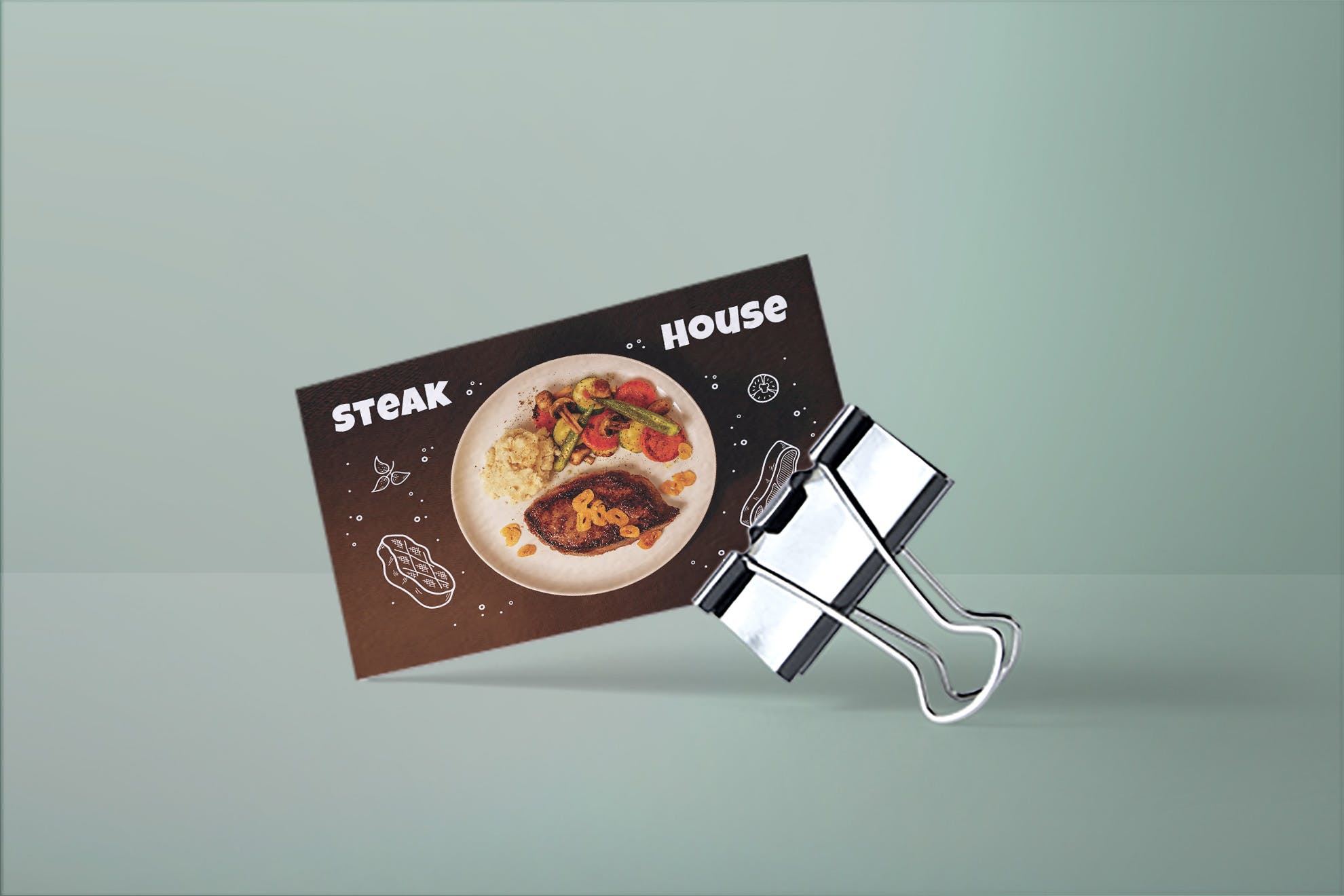 牛排西餐厅职员名片设计模板 Steak House Business Card插图(1)