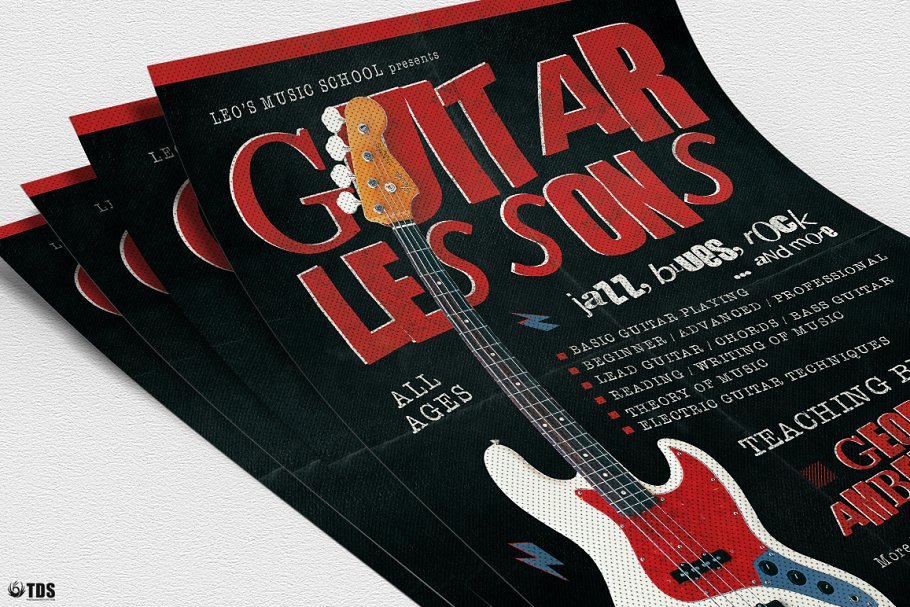 吉他教学机构推广传单PSD模板V2 Guitar Lessons Flyer PSD V2插图(4)
