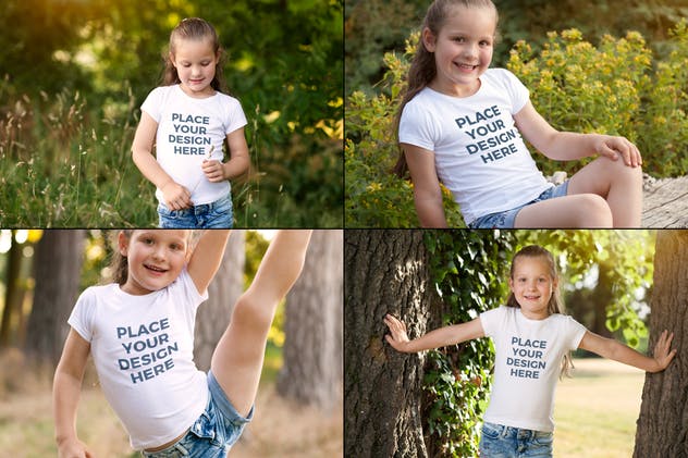 女童T恤可爱印花设计样机模板 Girls T-shirt Mock-up插图(3)