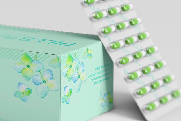胶囊药物纸盒包装样机 Pills Blister/ Paper Box Mockup插图(7)