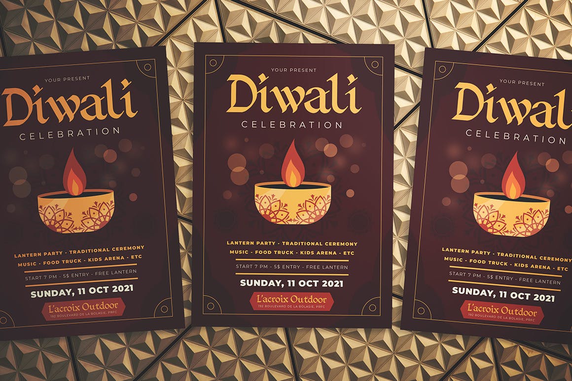 印度传统节日排灯节庆祝活动海报传单模板 Diwali Celebration Flyer插图(3)