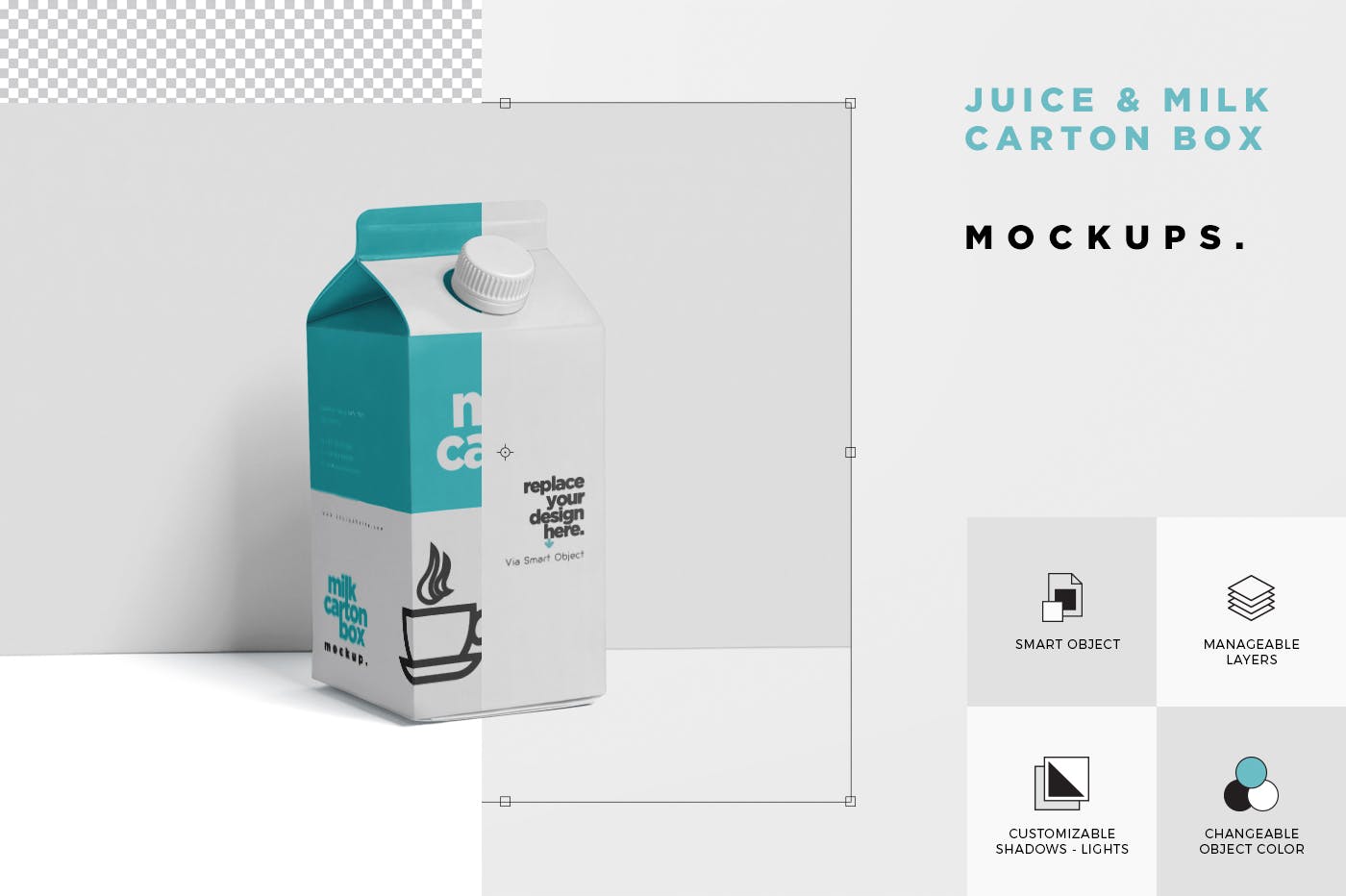 果汁/牛奶饮料纸盒包装效果图样机 Juice – Milk Mockup in 500ml Carton Box插图(5)