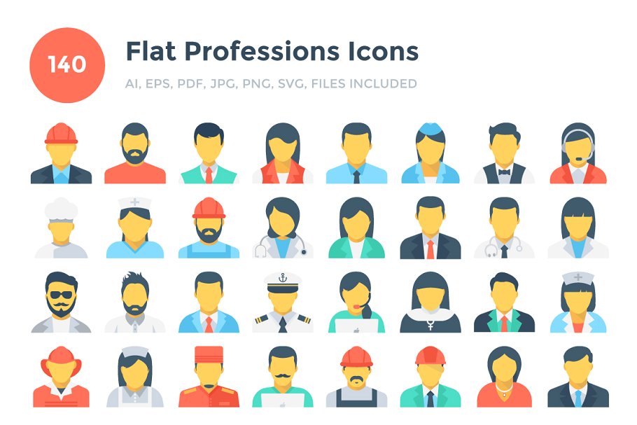 140枚职业人物形象扁平化设计图标素材 140 Flat Professions Icons插图