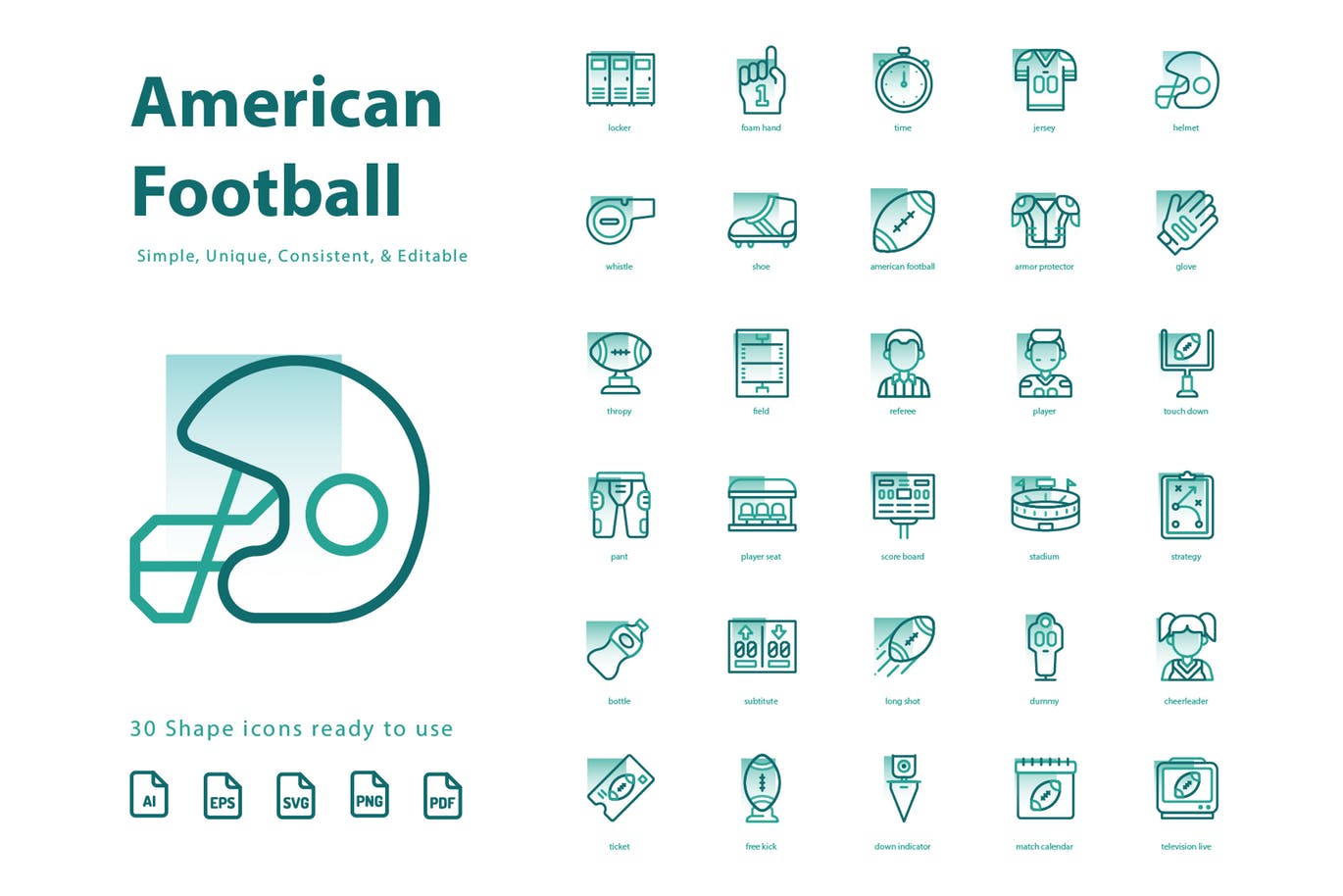 体育运动-美式足球橄榄球主题形状图标 American Football (Shape)插图(1)