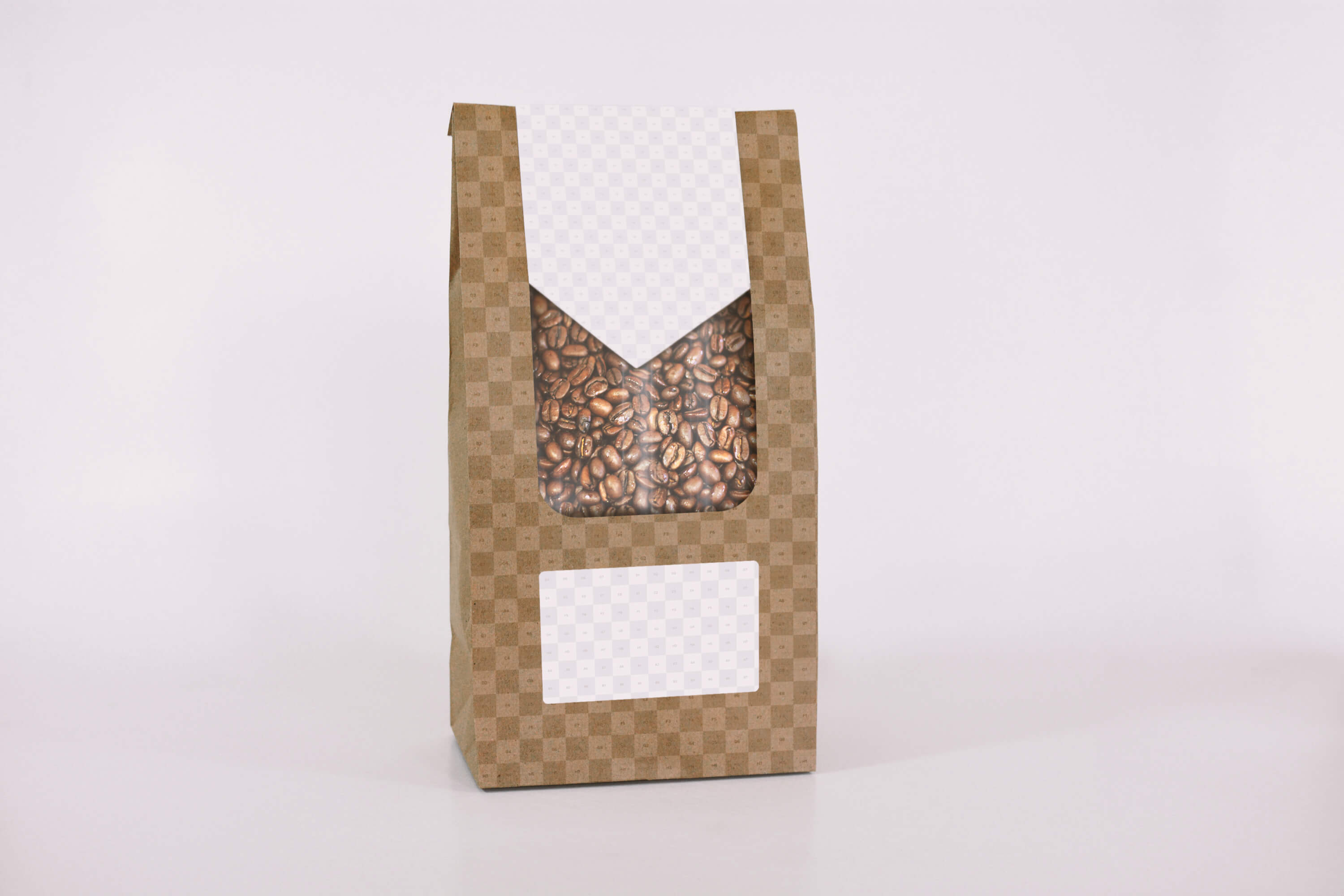 带透视窗口的咖啡豆包装袋设计样机模板 Coffee Bag Mockup With Transparent Window插图(1)