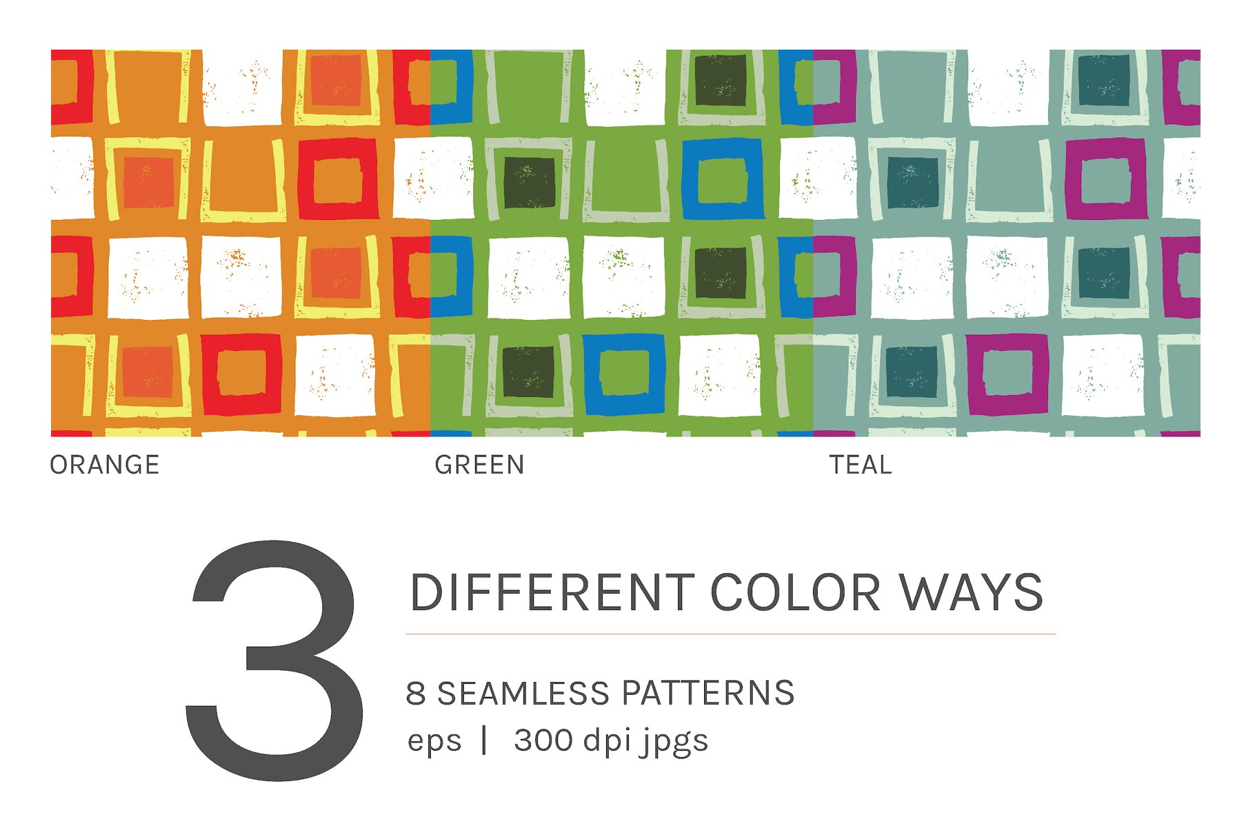 复古手绘方格图案无缝纹理 Retro Squares | Seamless Patterns插图(3)