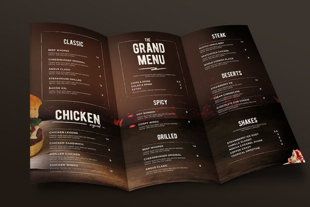 西式快餐汉堡三折页菜单PSD模板 Burger Menu Trifold插图(1)
