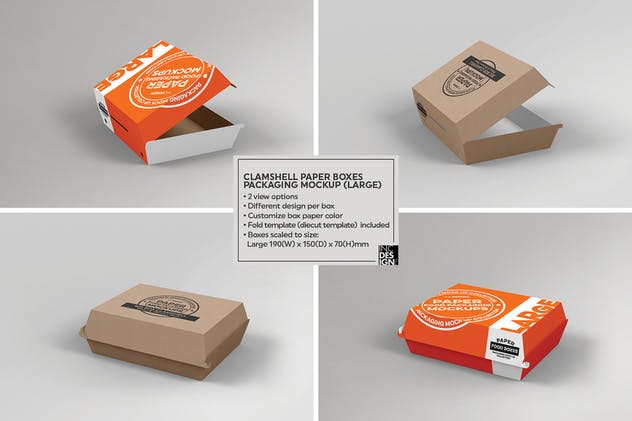 纸质翻盖外卖包装样机 Paper Clamshell Takeout Packaging Mockups插图(2)