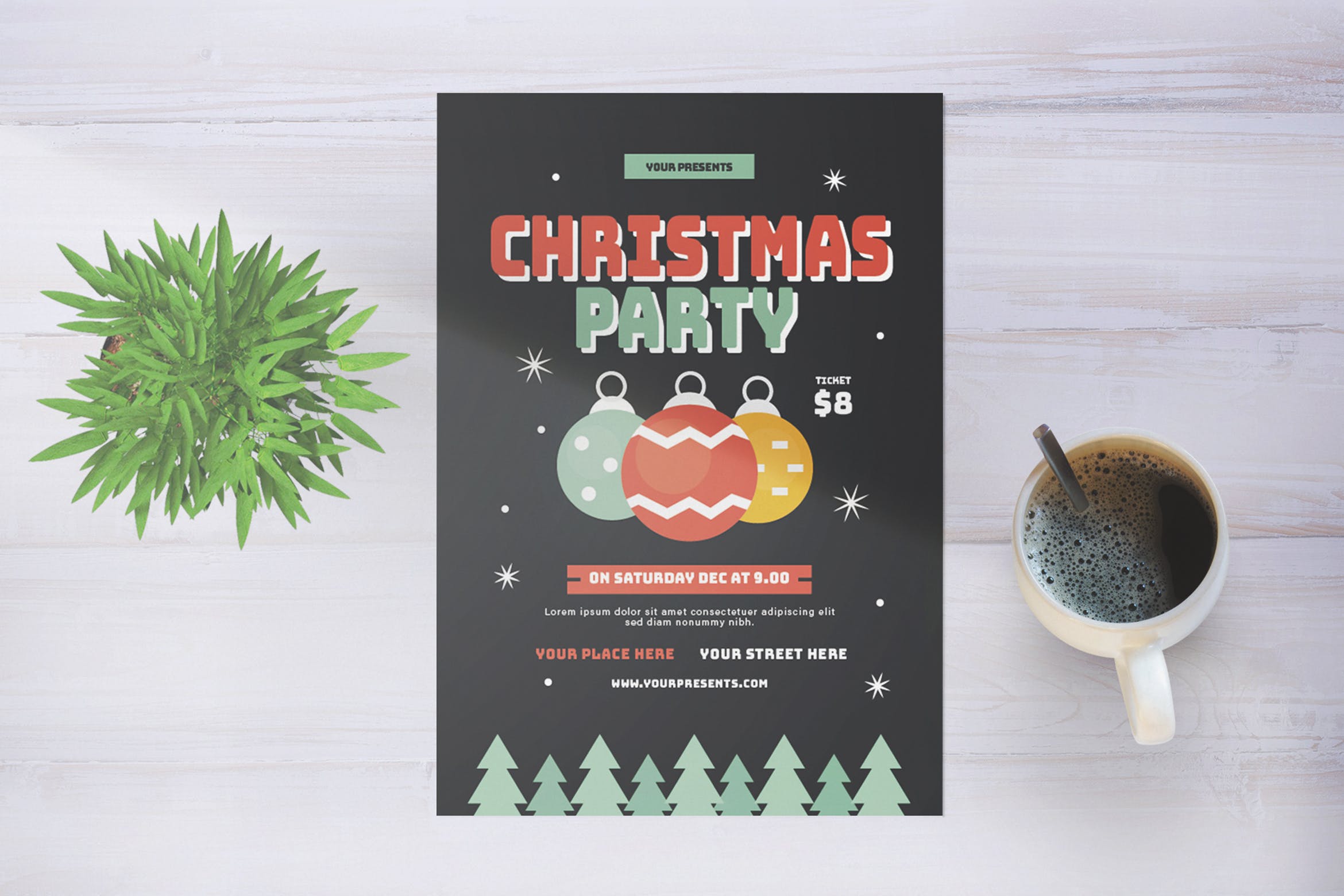 圣诞装饰球圣诞节派对邀请海报传单模板 Christmas Party插图