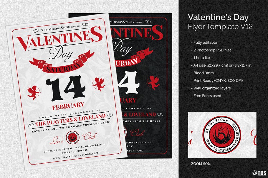 浪漫情人节传单PSD模板v12 Valentines Day Flyer PSD V12插图