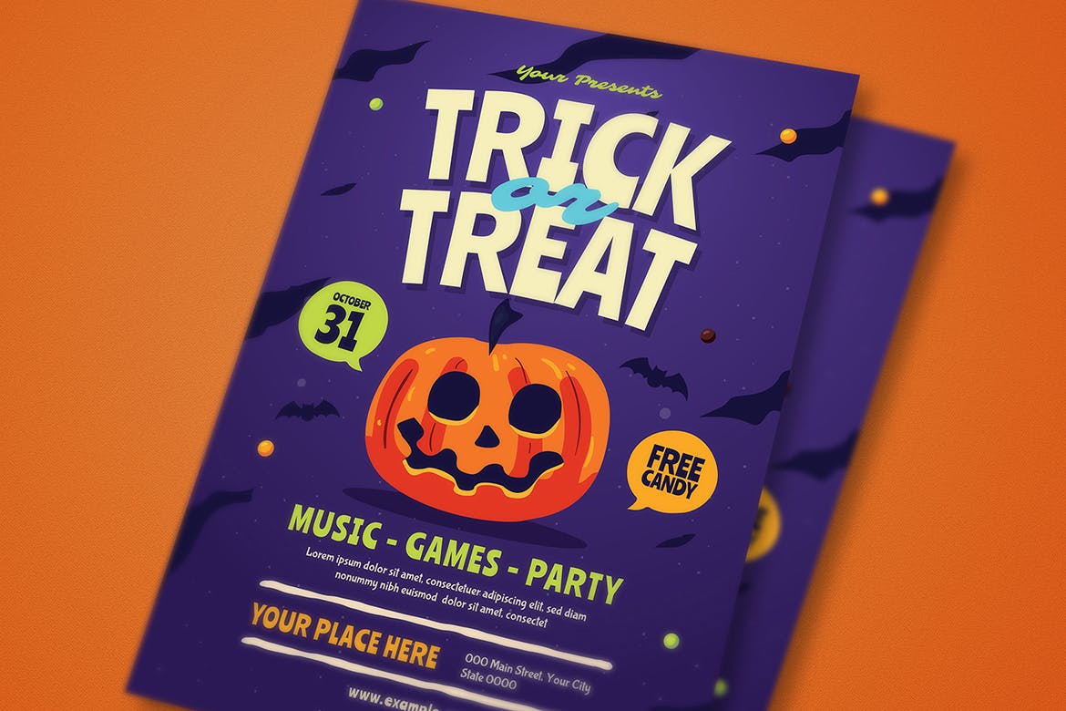万圣节不给糖就捣乱主题活动海报传单设计模板 Halloween Trick or Treat Event Flyer插图(3)