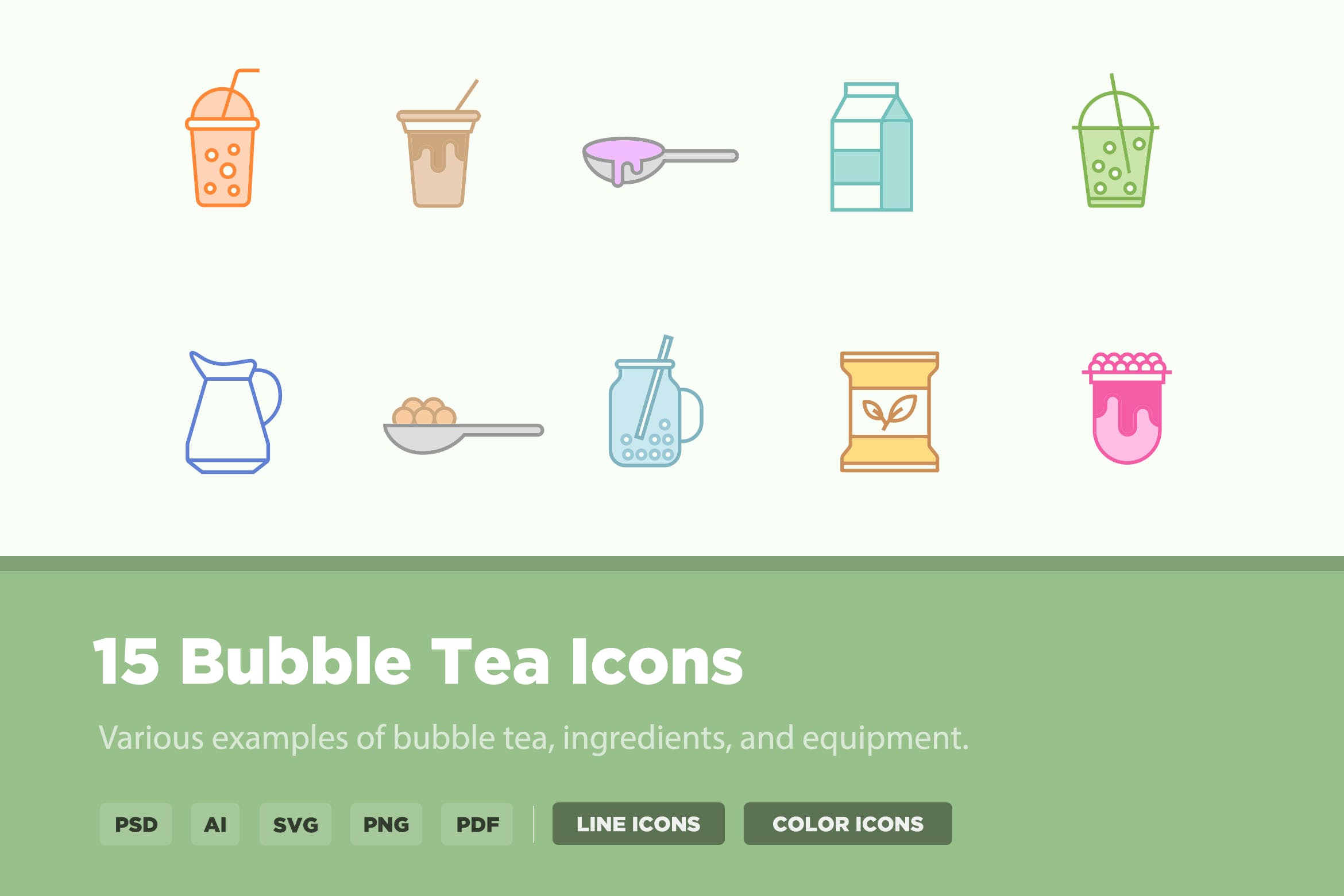15枚泡茶主题矢量图标素材 15 Bubble Tea Icons插图