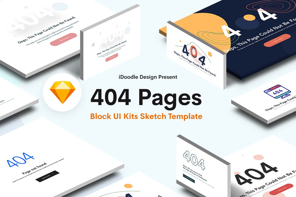 创意404错误页面UI设计SKETCH模板 Creative 404 Block UI Kits Design插图(1)