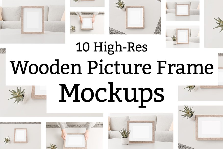 10款实木相框画框样机 10 Wooden Picture Frame Mockups插图