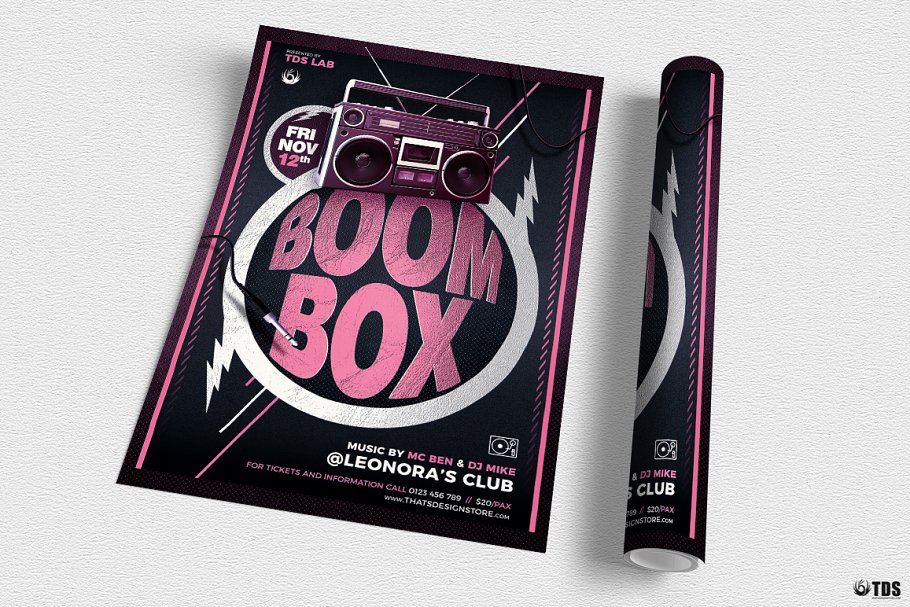 音乐电台音乐节目传单PSD模板 Boombox Flyer PSD插图(2)