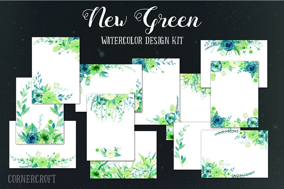 新绿色水彩设计套件 Design Kit New Green Watercolour插图(3)