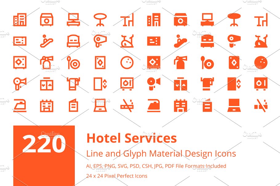 220个酒店服务材料图标  220 Hotel Services Material Icons插图