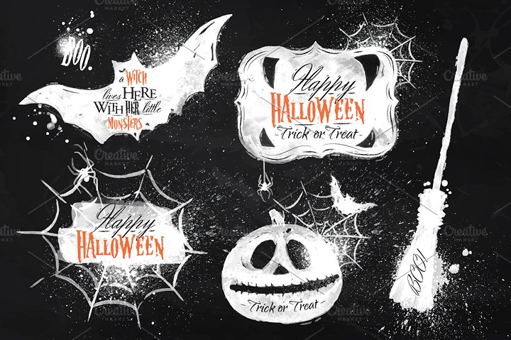 手绘万圣节节日元素矢量图形 Halloween set插图(1)