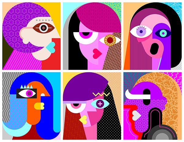 抽象女性形象矢量插画素材 Six Faces / Six Portraits layered vector artwork插图(1)