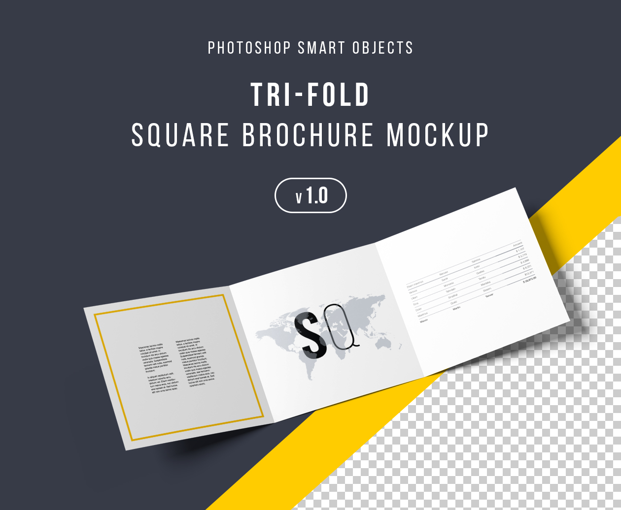 方形三折小册子设计内页印刷效果图样机模板 Square Tri-Fold Brochure Mockup插图