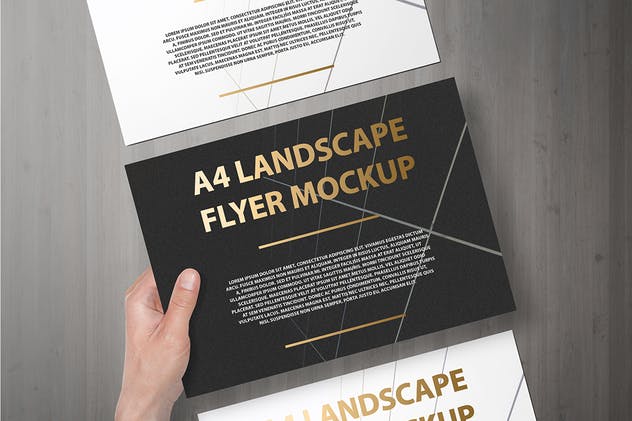 A4横向铝箔冲压工艺传单海报样机 A4 Landscape Flyer / Poster Mockup – Foil Stamping插图(10)