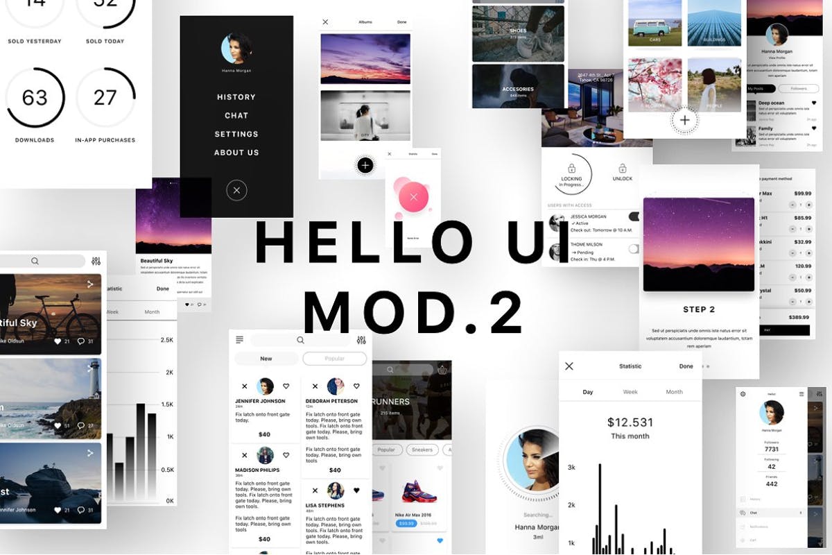 小众轻奢社交媒体电子商务 APP UI 套件 Hello UI Kit Mod. 2插图