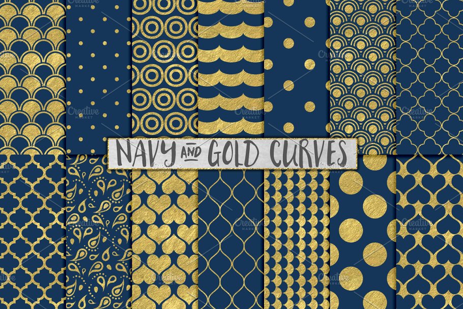 日式设计风格海军蓝金箔海洋主题背景纹理 Navy Blue and Gold Foil Backgrounds插图