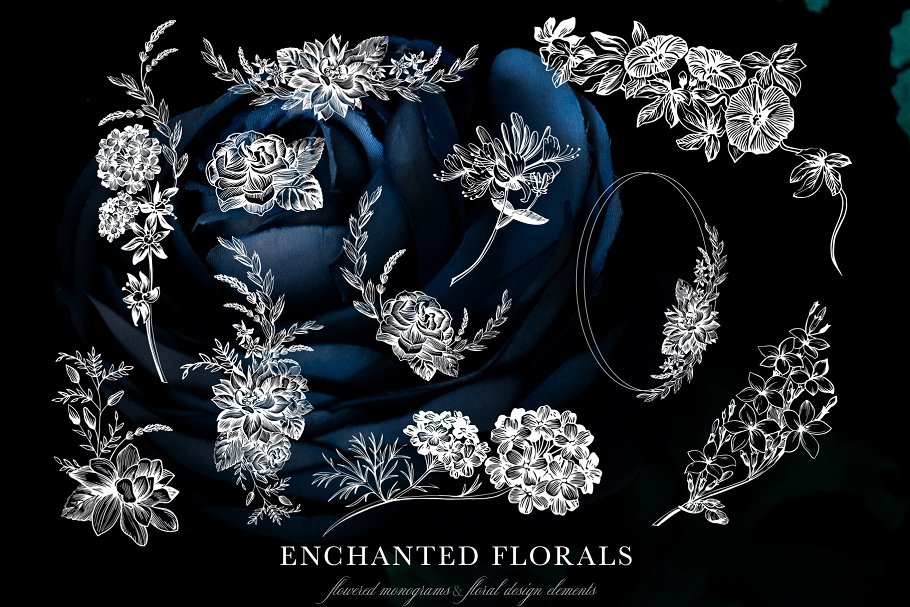 魔法花卉装饰字母创意字母集 Enchanted Florals Monogram Set插图(5)