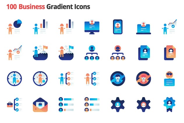 100枚商业职场主题渐变矢量图标 Business Employment Vector Gradient Icons插图(1)