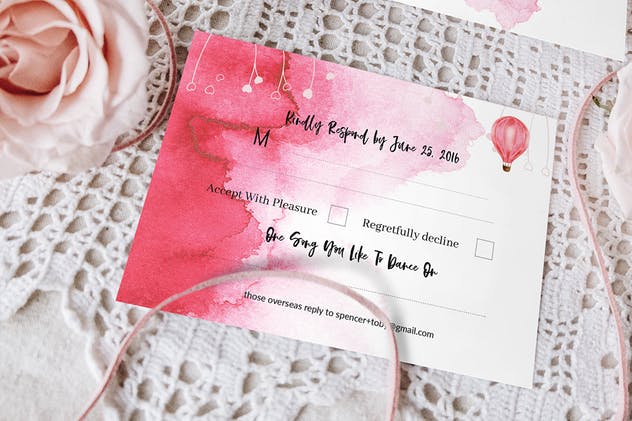 粉红水彩纹理婚礼请柬套装 Colour me pink wedding invitation set插图(2)