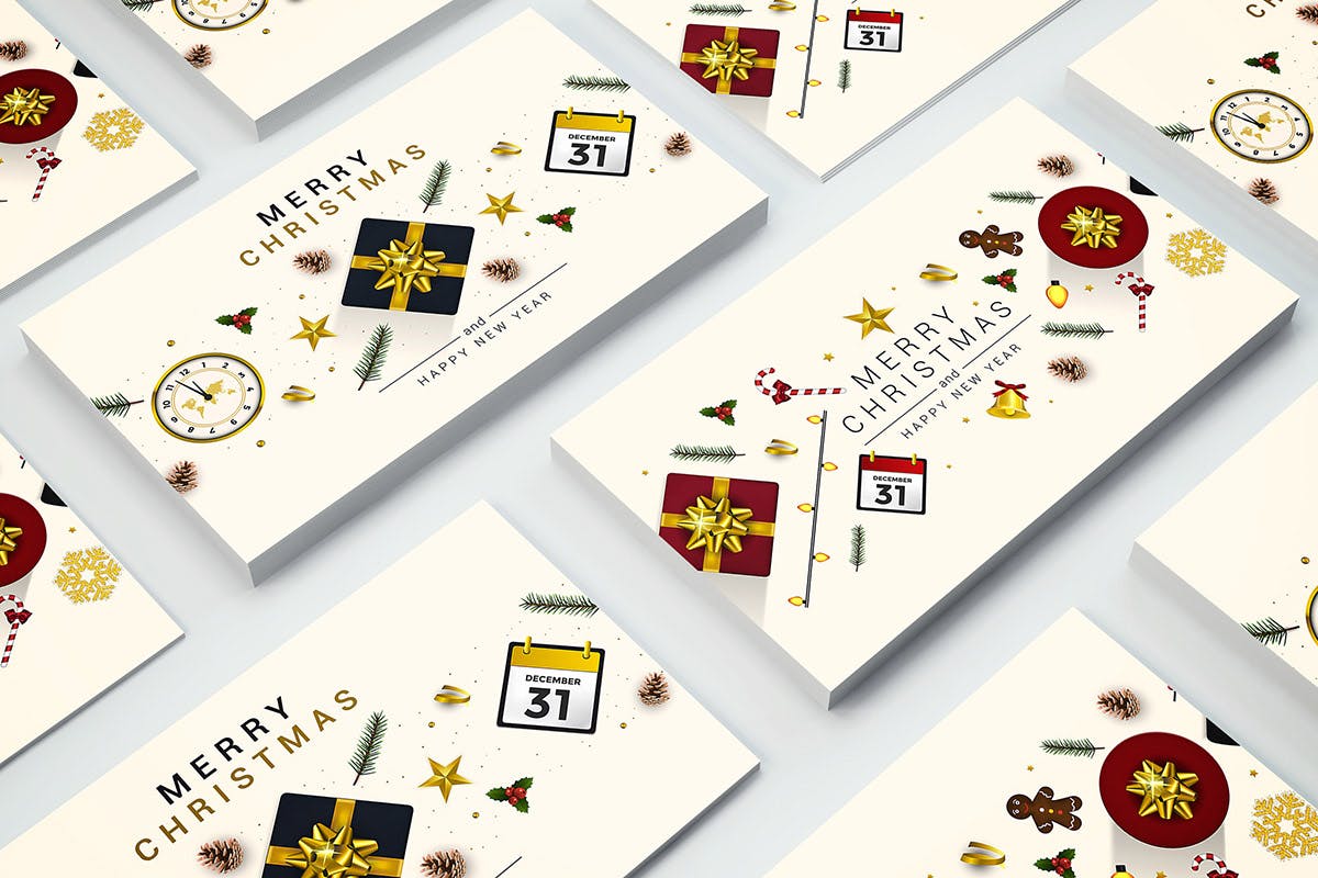 圣诞节/新年祝福主题贺卡设计模板v1 Merry Christmas and Happy New Year greeting cards插图(3)