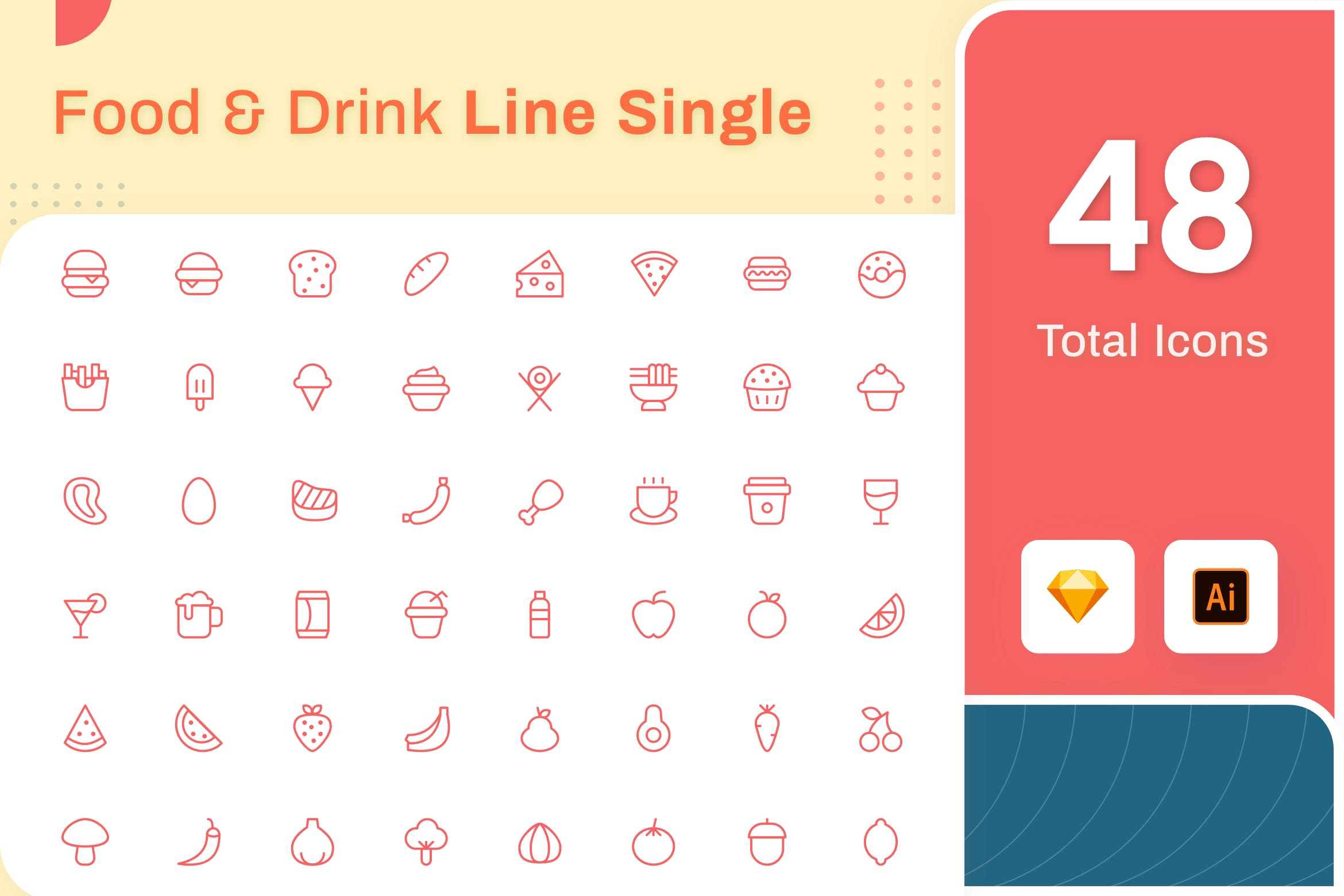 Line Senja图标系列：食物&饮料美食主题矢量线性图标 Line Senja – Food & Drink插图