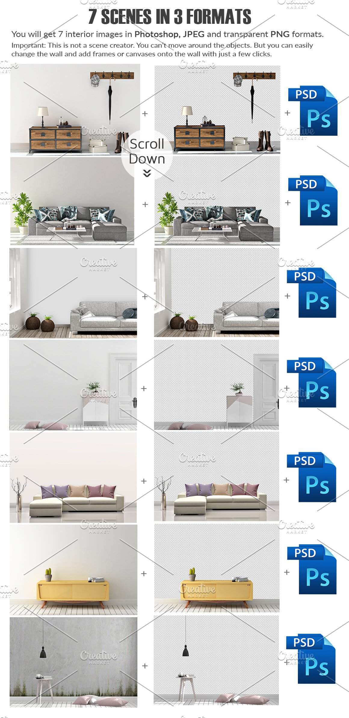 普贤居下午茶：各种各样的室内场景装饰画展示画框模型下载[PSD]