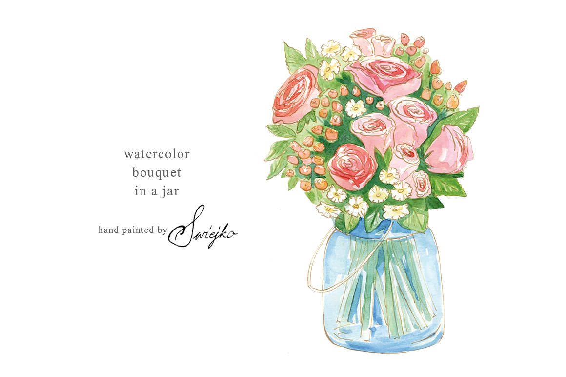 水彩花束水彩画艺术 Watercolor Bouquet, Flowers插图(1)