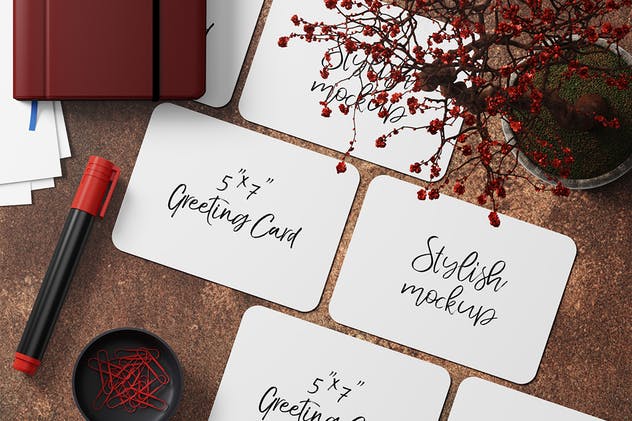 7×5圆角邀请函/贺卡样机套装1 7×5 Rounded Corners Greeting Card Mockup Set 1插图(6)