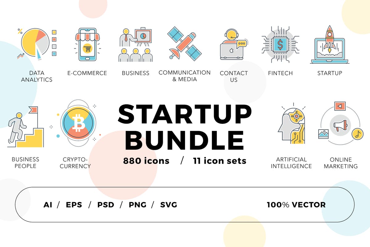 800+彩色线条矢量图标合集 Startup Bundle 800+ Icons插图