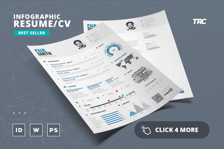 信息图表风格简历制作模板 Infographic Resume/Cv Template Vol.1插图(1)