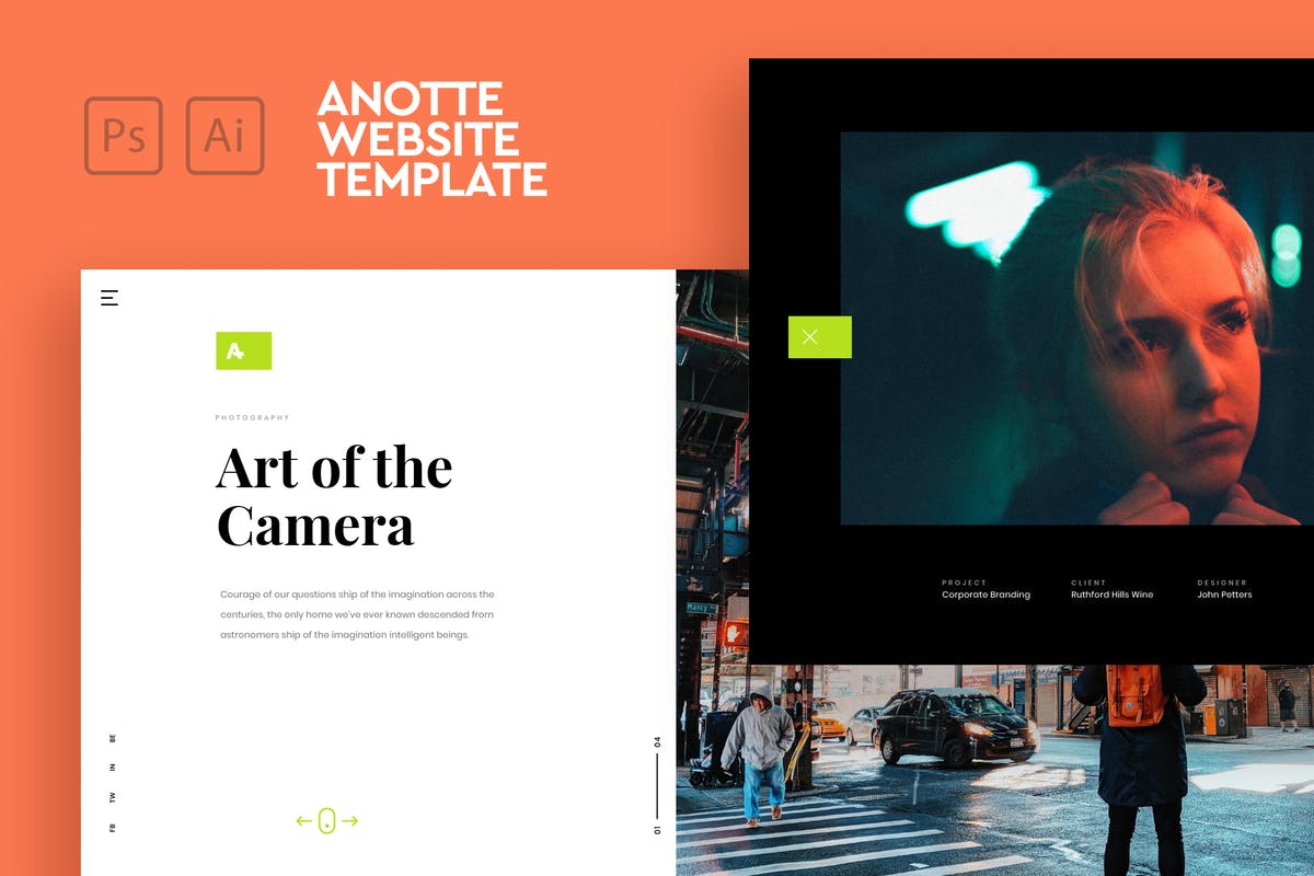 创意摄影服务网站设计PSD&AI模板 Anotte – Horizontal Photography PSD & AI Template插图