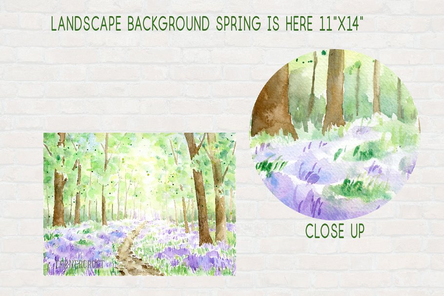 手绘春季山水水彩背景 Watercolour Landscape Print Spring插图(1)